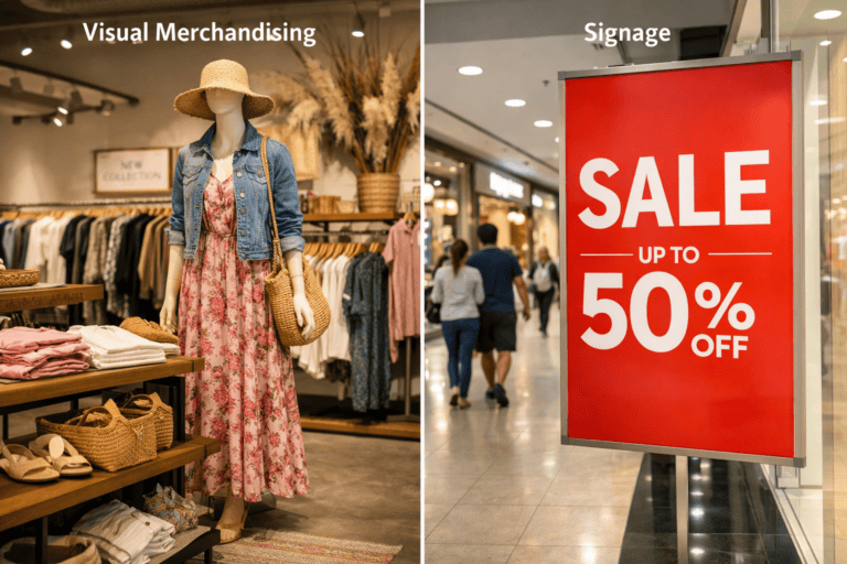 Visual merchandising vs signage